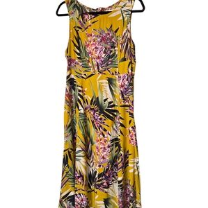 Sunny Girl Tropical Yellow Floral Midi Dress Size Medium
